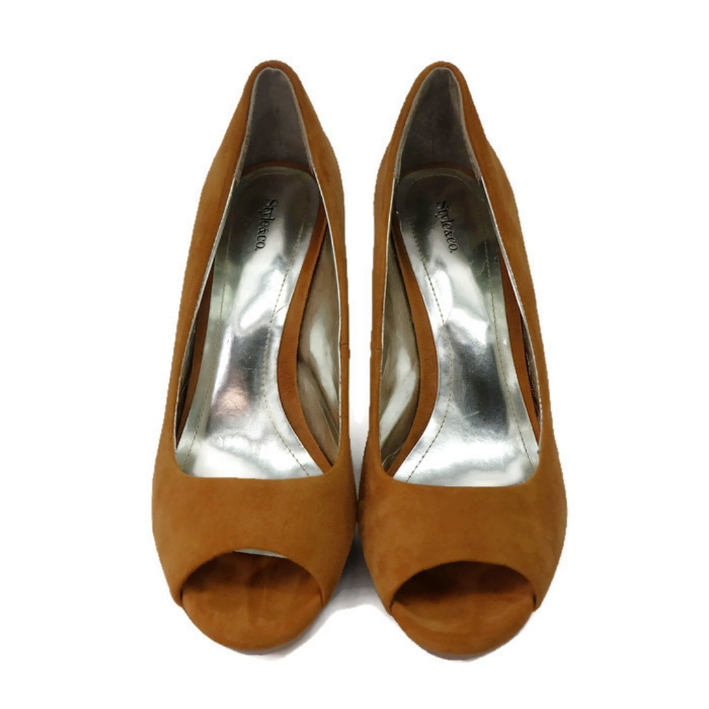 Style & Co Camel Suede Celine Open Toe Pumps